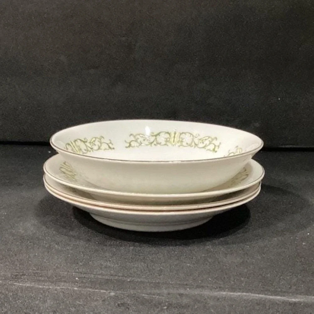Bell Flower‎ Fine China, Set of 3 Saucers & 1 Cereal Bowl, Porcelain Tableware
